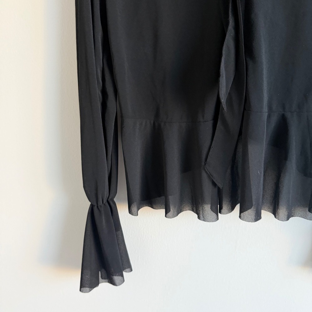 Zara‎ Sheer Black Flowy Fit Ruffled Hem Size Medium - Picture 11 of 12